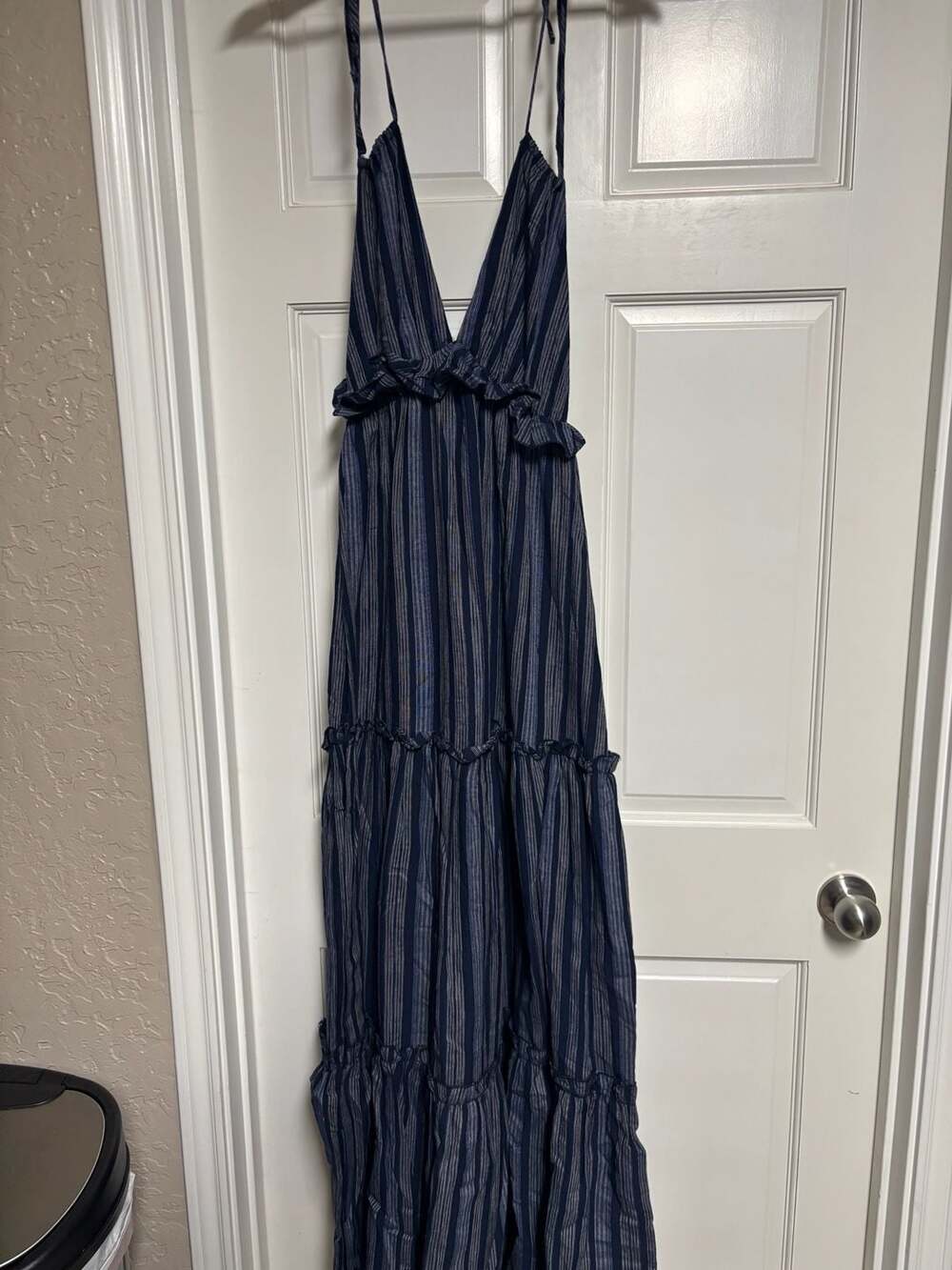 Lulus Vacay Babe Navy Blue Striped Halter Maxi Dress
